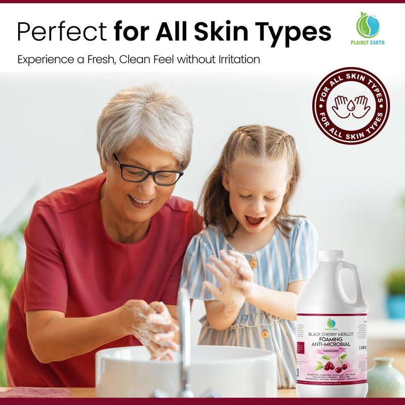 Plainly Earth AntiMicrobial Hand Soap - Antibacterial Hand Soap Moisturizing - Liquid Hand Soap Refill Antibacterial - Moisturizing Hand Soap Antibacterial - Gentle Foaming Hand Soap - Black Cherry Merlot, 64 oz - Image 3